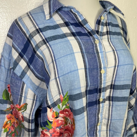 LAUREN RALPH LAUREN Floral & Plaid Linen Shirt size XXL great condition - Picture 4 of 7